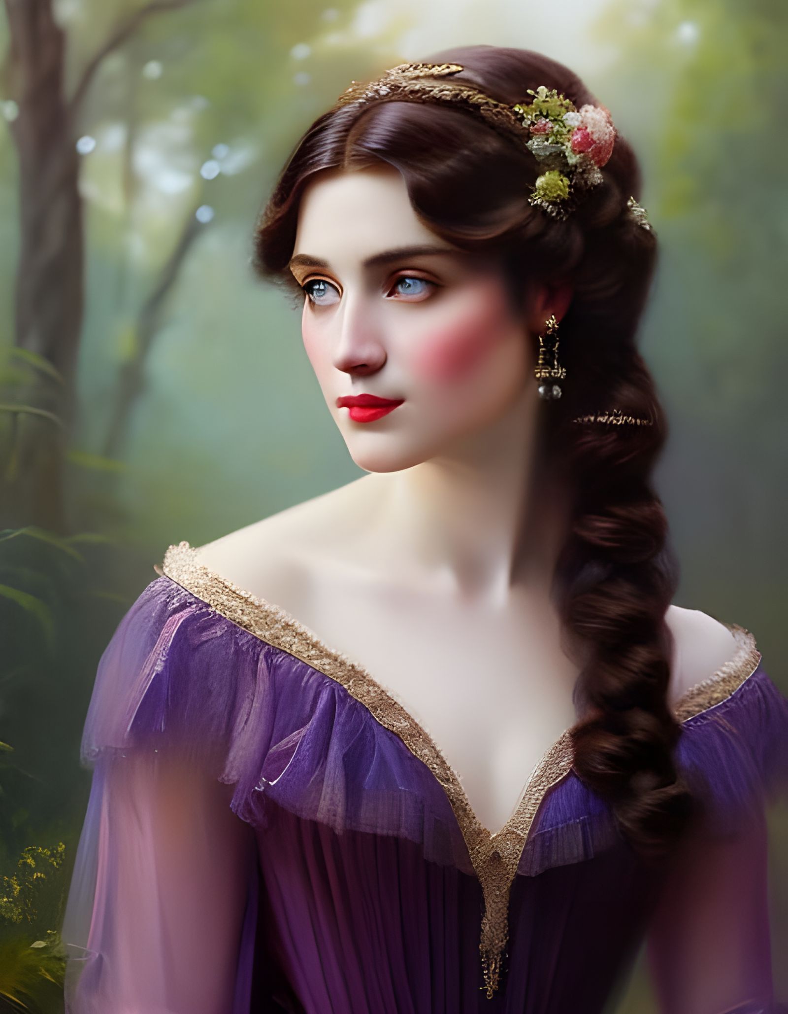 Ethereal Victorian Siren in a Whimsical Park Setting