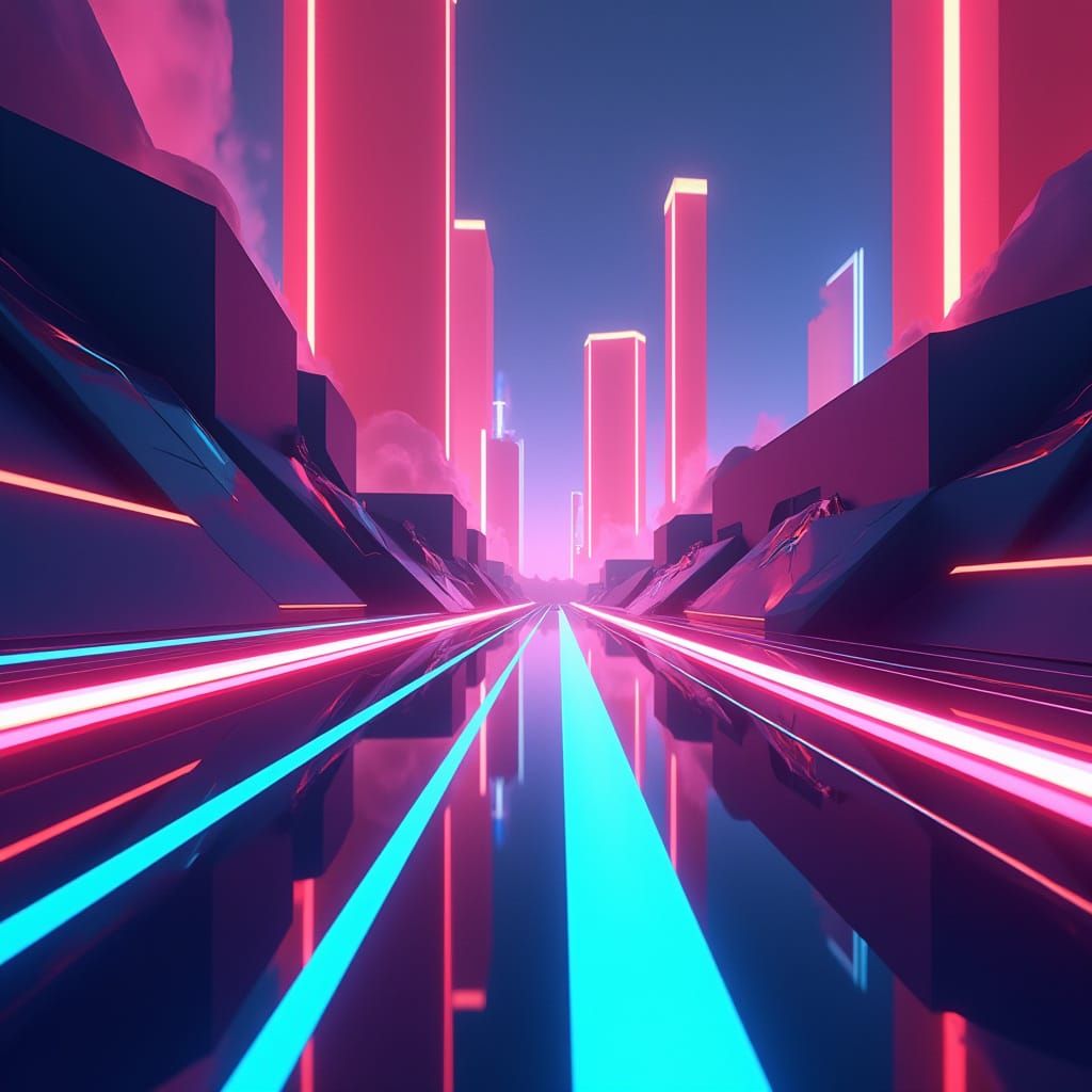 Neon Geometric Futurism in Cyberpunk Style