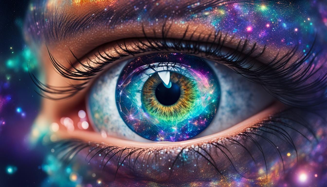 Gemstone Eye Filled with Galaxy: Cosmic Illustration