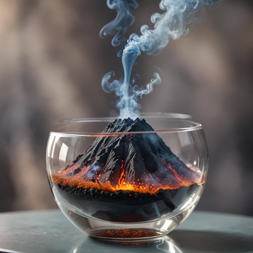 Smoking Volcano in Glass Vessel: Professional Photography