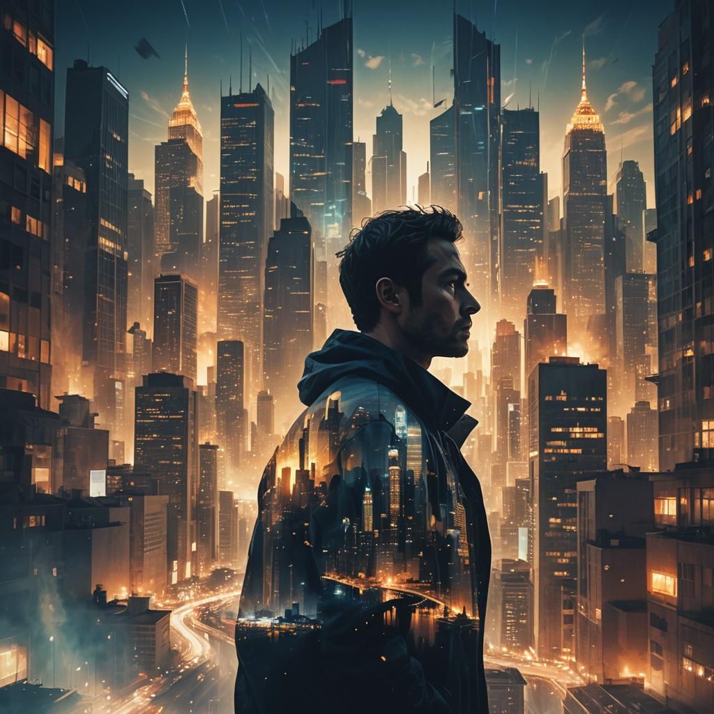 Night City Silhouette in Urban Fantasy Art