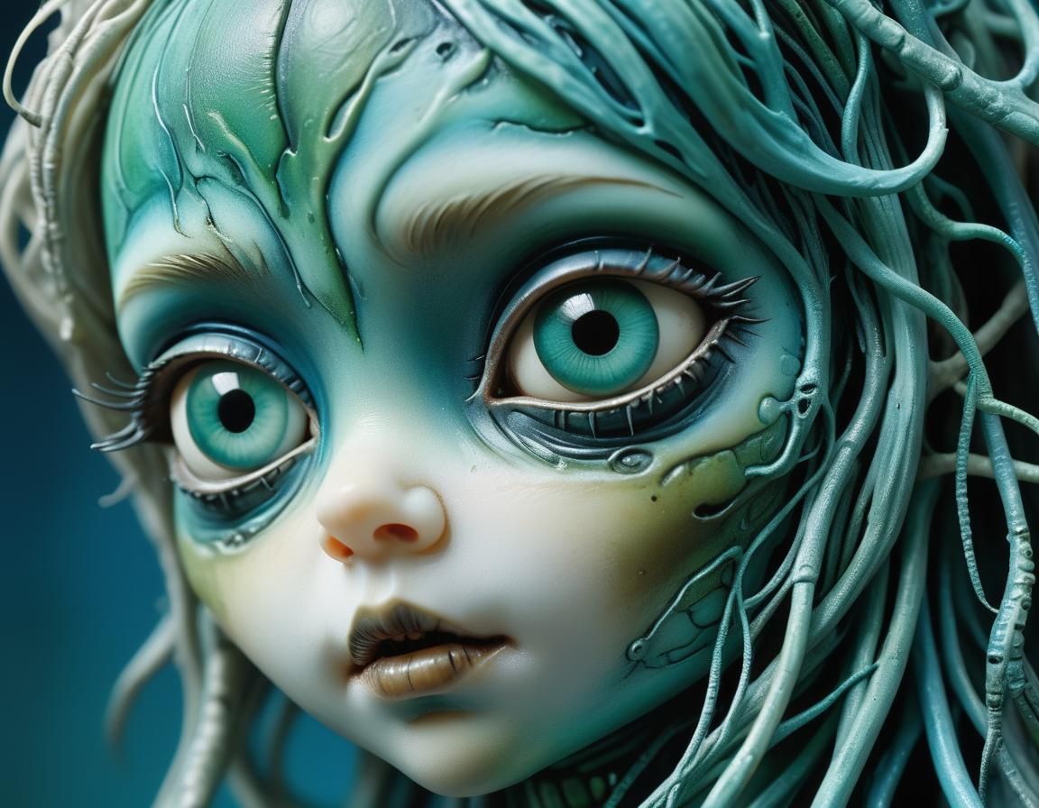 Surreal Banshee Figurine Sculpture in Biomechanical Style