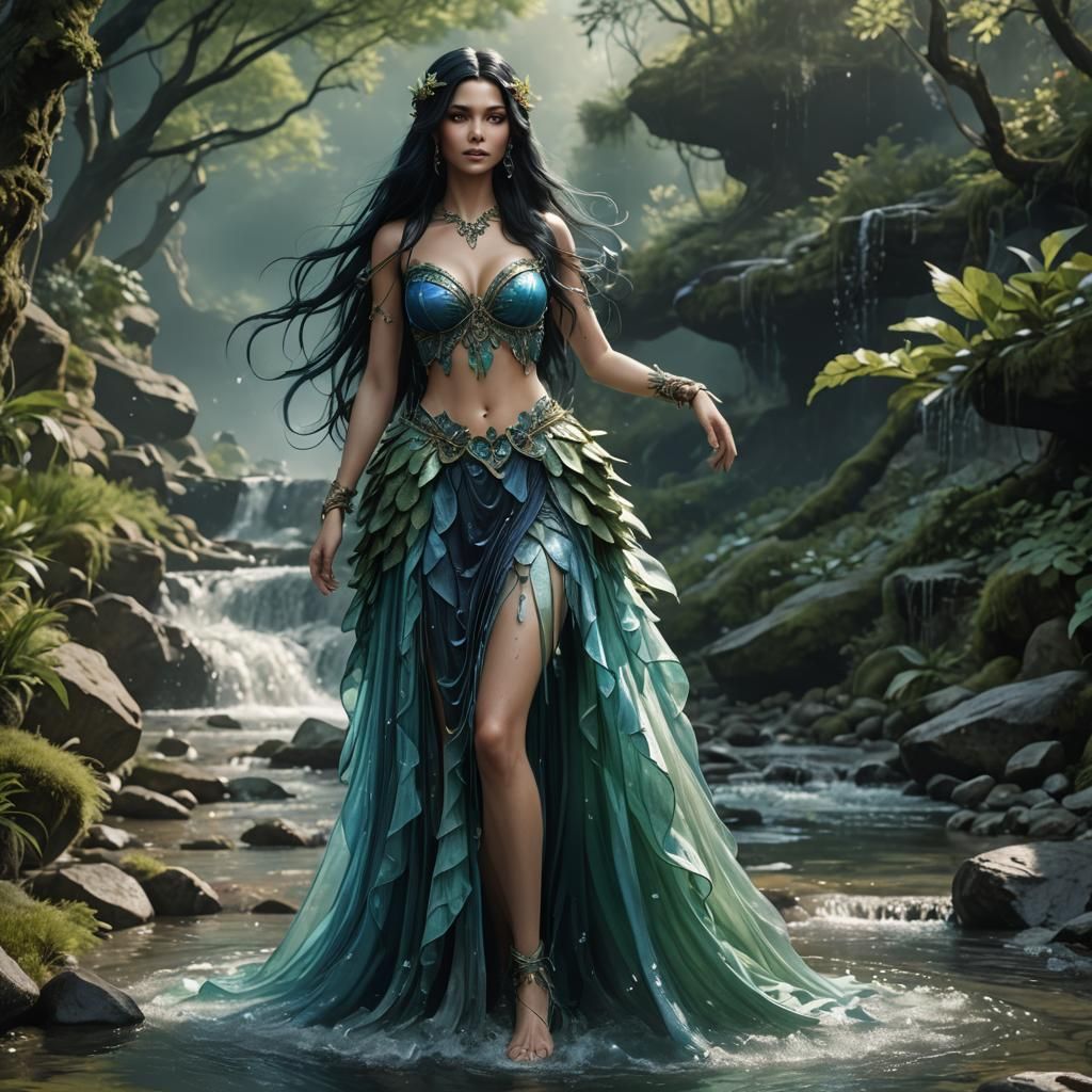 Elegant Water Fairy in Stream: Fantasy Art