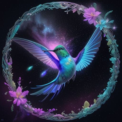 Cosmic Hummingbird in Holographic Astral Art