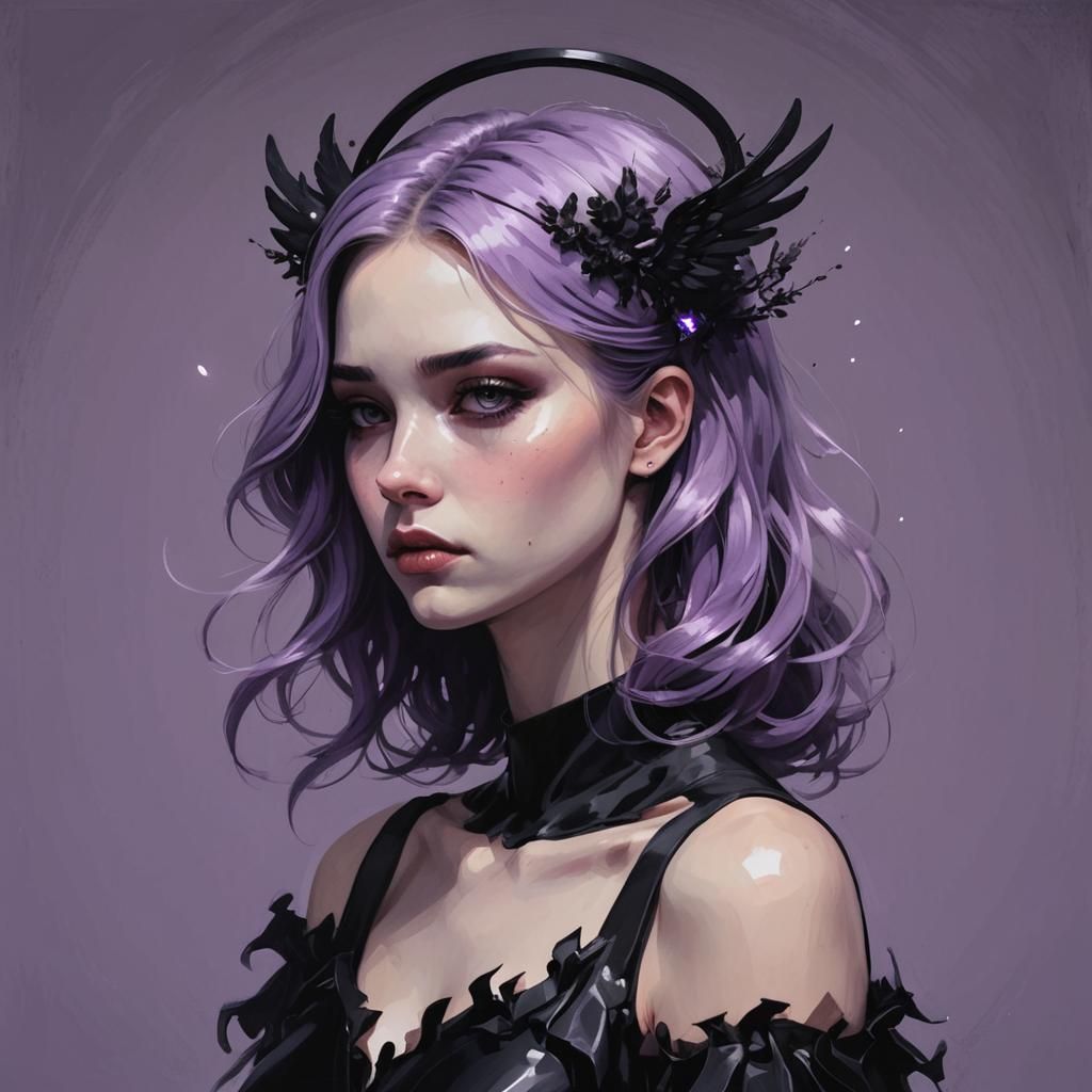 Neon Realism Portrait with Black Angel Halo