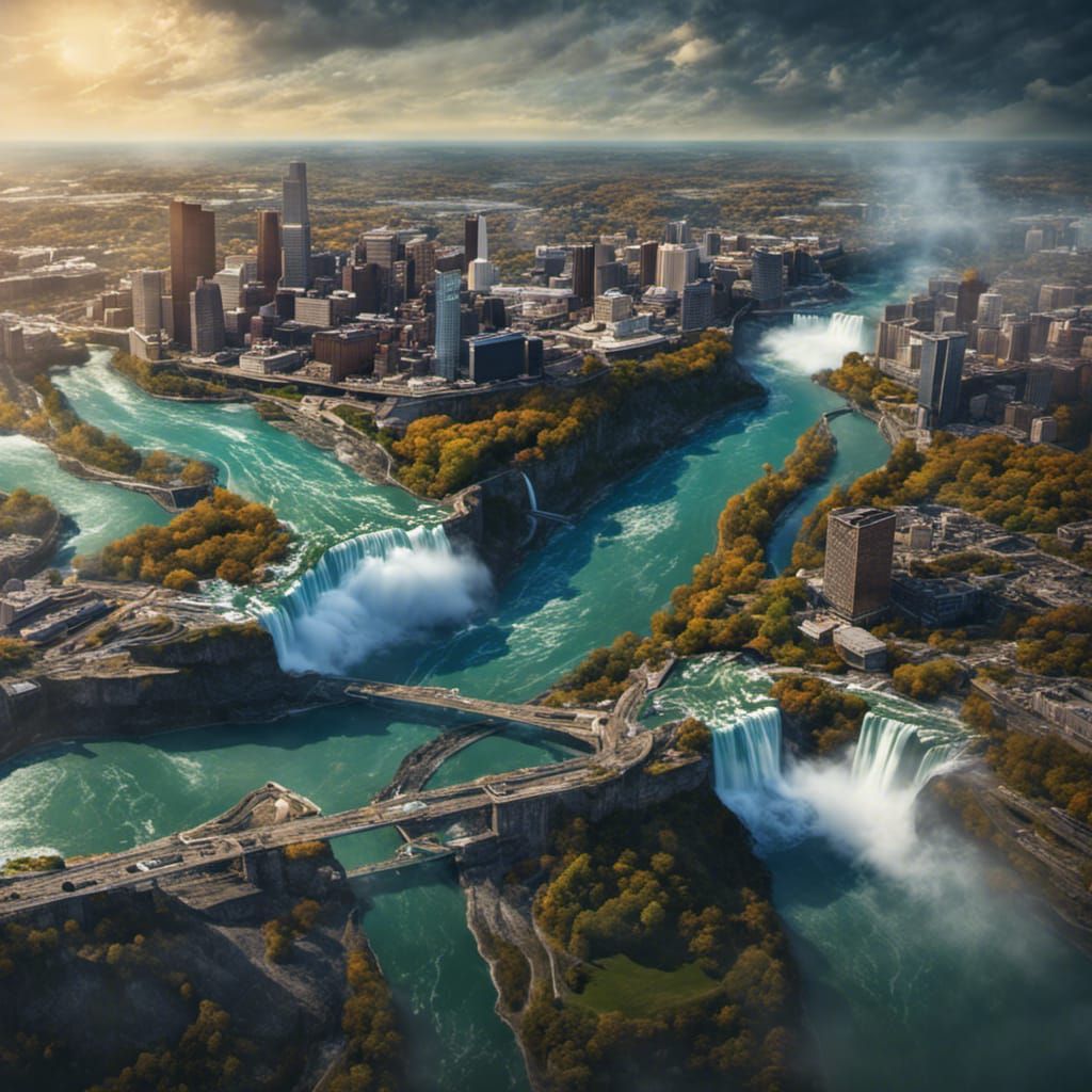 Aerial View of Niagara Falls and Pennsylvania, Fantasy Art