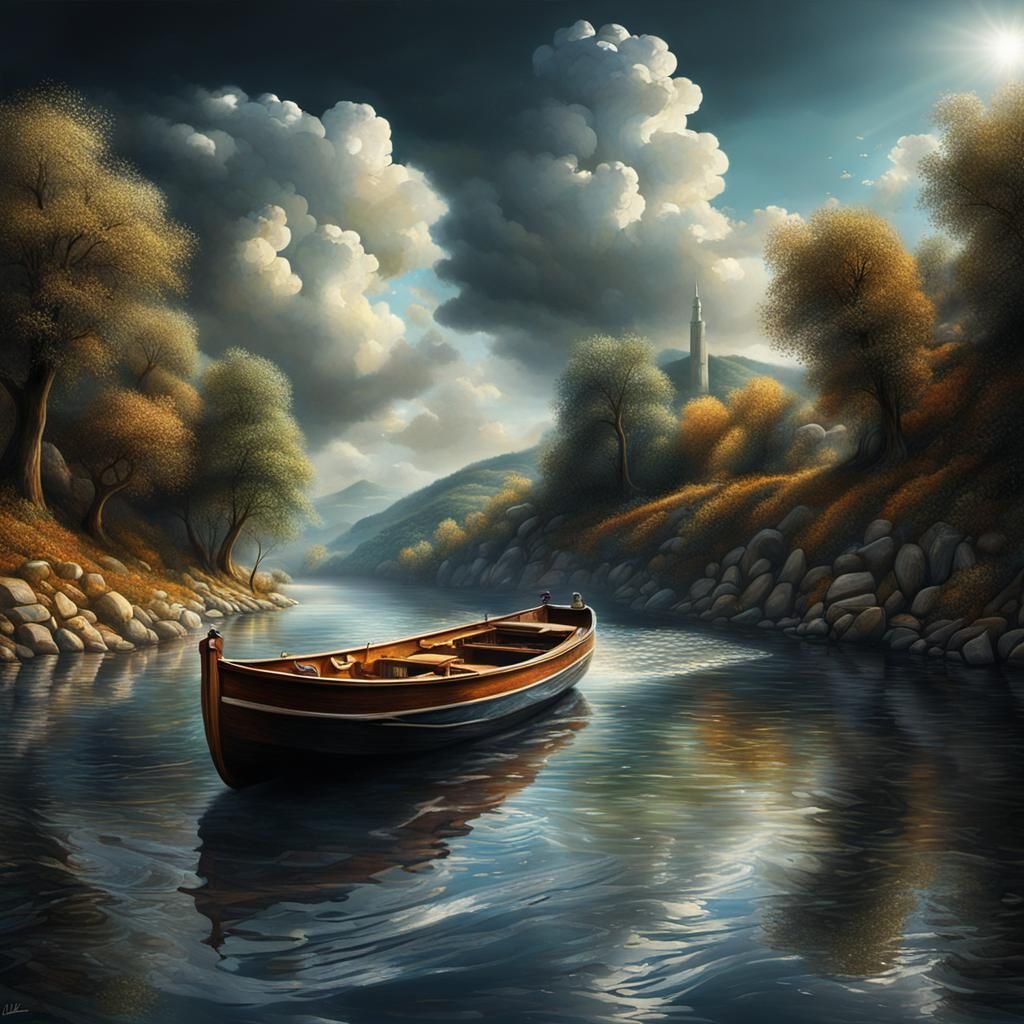 Surreal River Under Tongue: Hyperrealistic Dreamscape