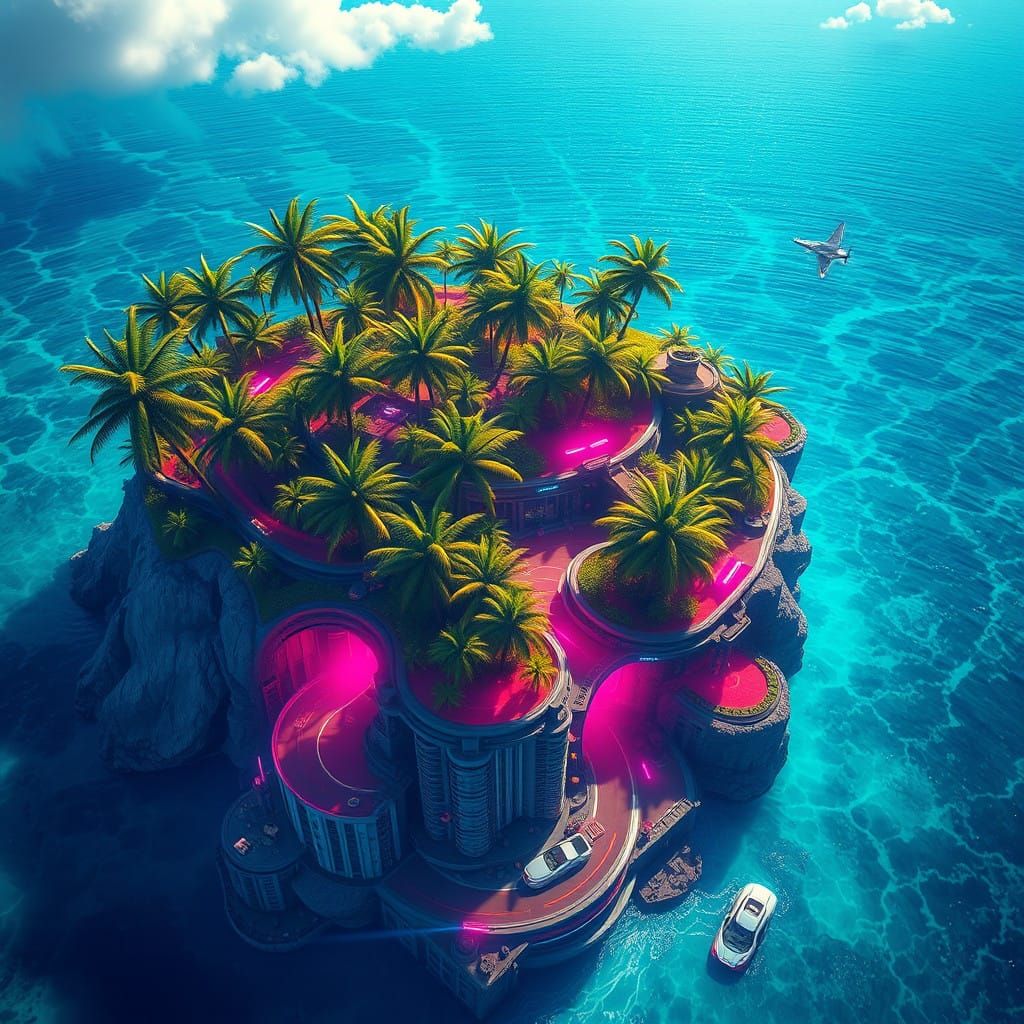 Surreal Tropical Islet Submerged Metropolis