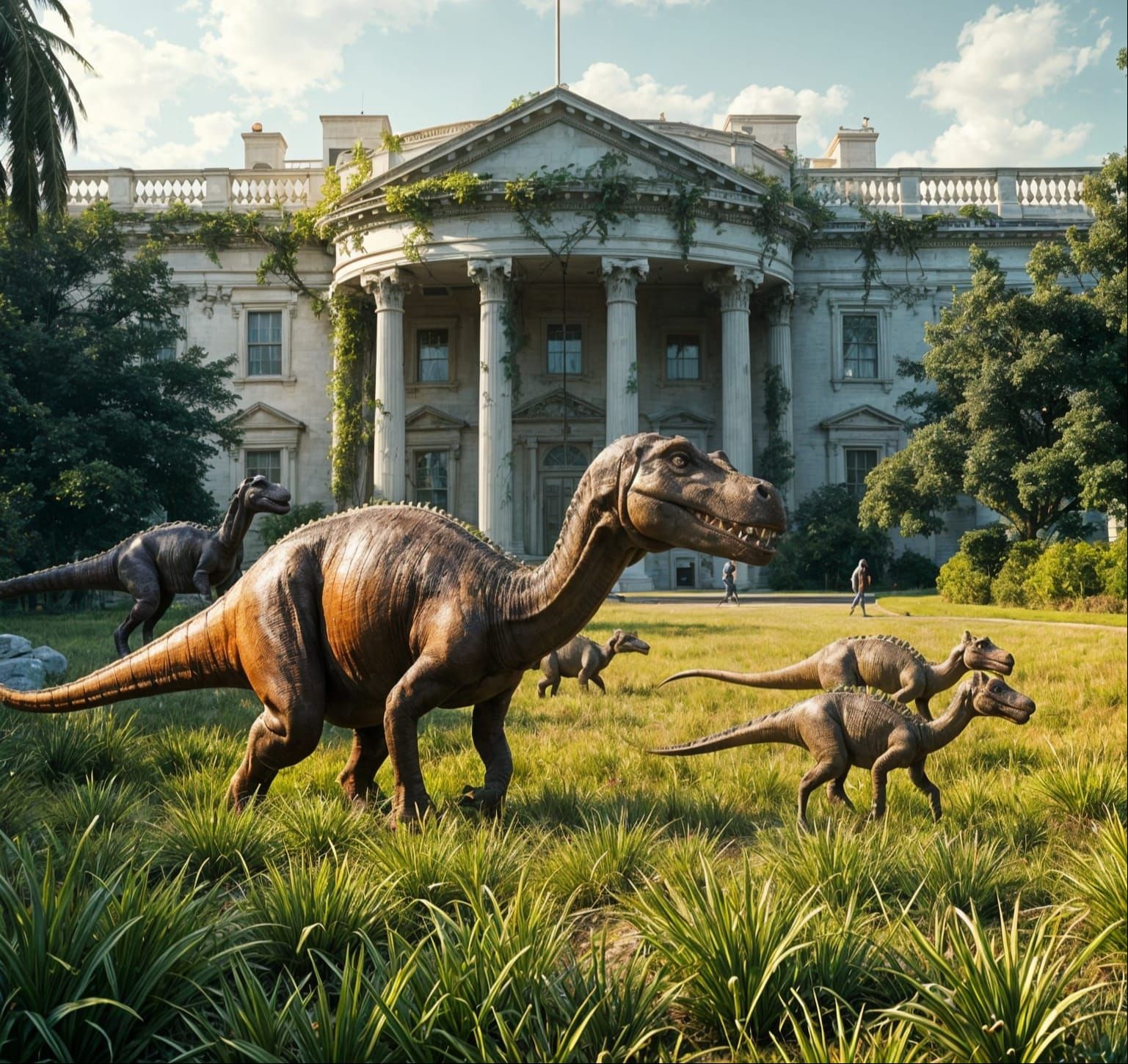 Dinosaurs Amidst the Ruins of the White House