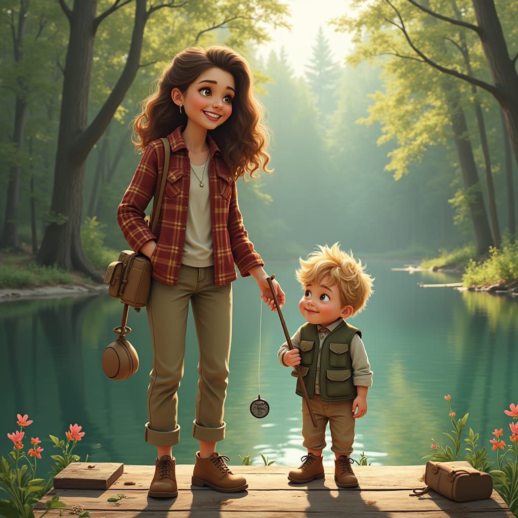 Aunt and Nephew Fishing: Impressionist Style