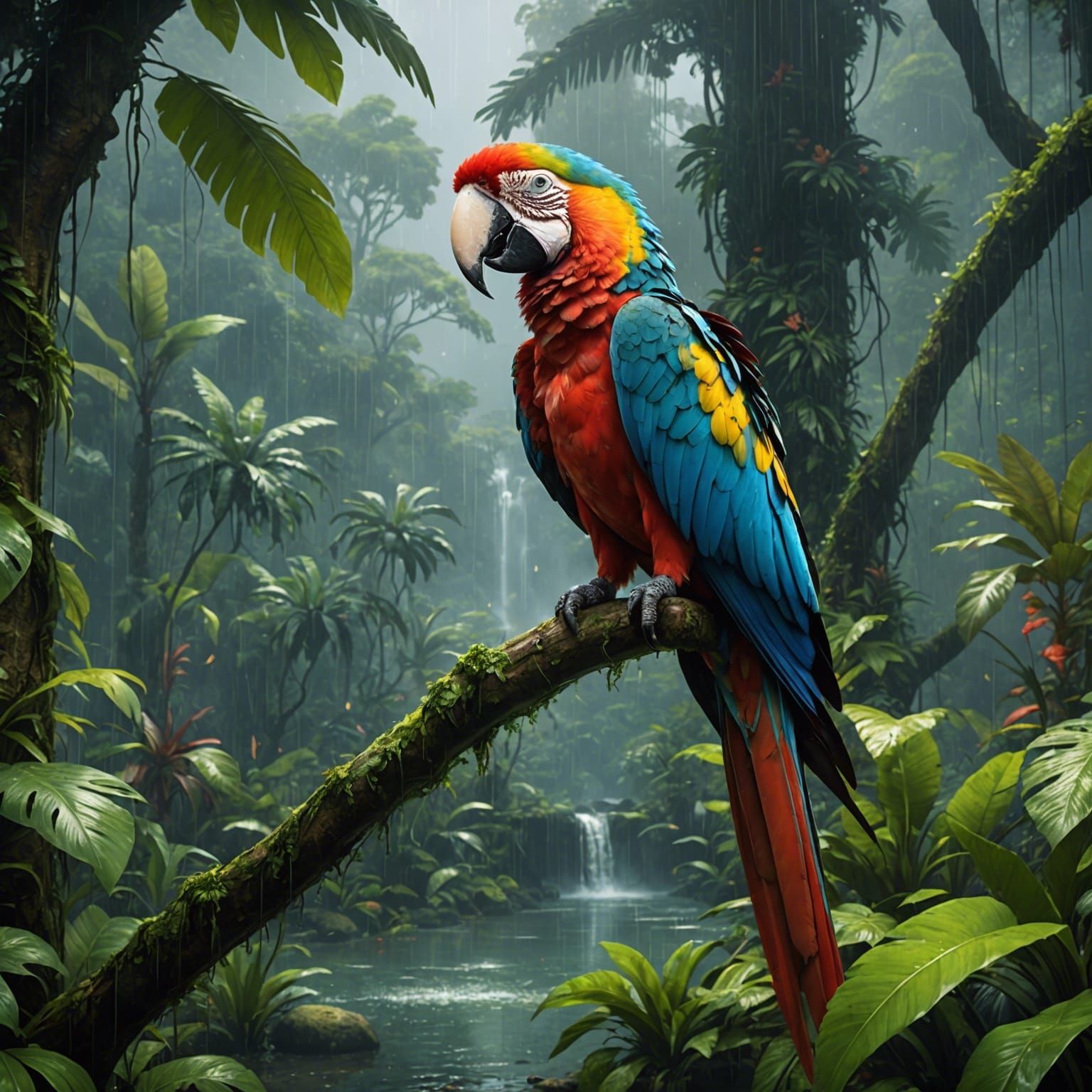 Macaw in Rainforest: Fantasy Concept Art