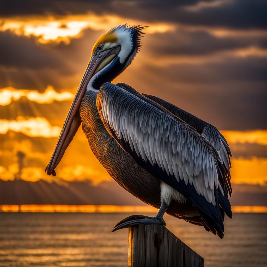 Pelican Silhouetted at Sunset: Professional Photography