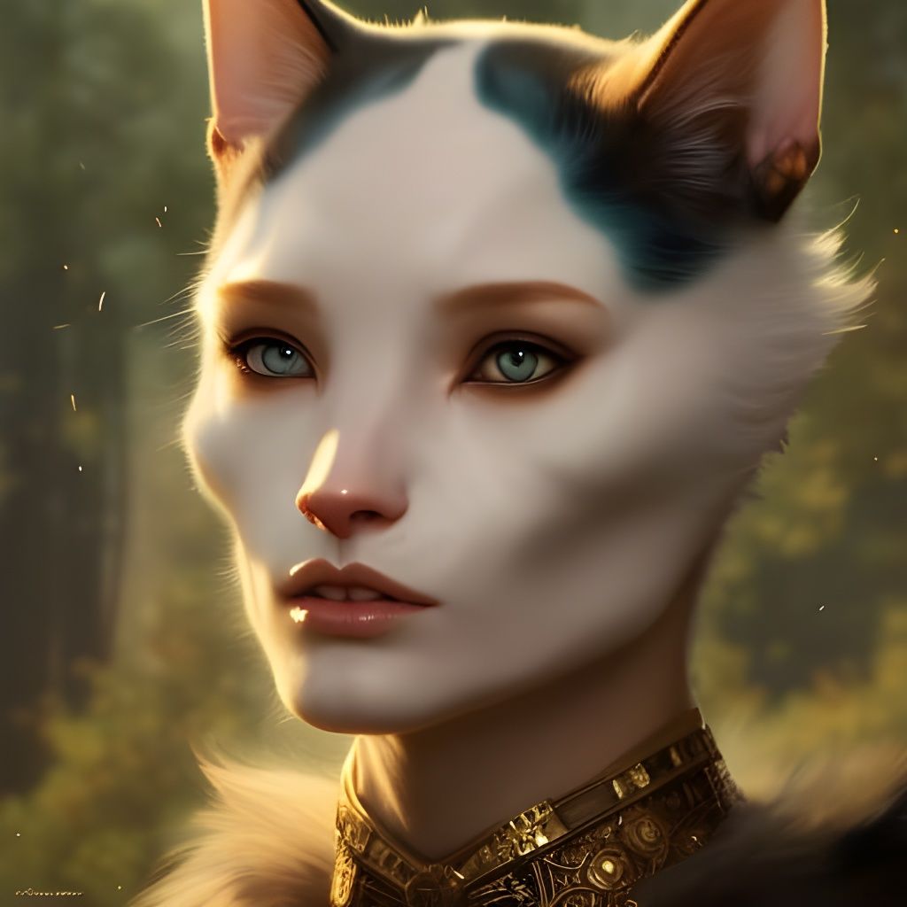 Beautiful Cat-Woman Hybrid Portrait in Digital Art Style