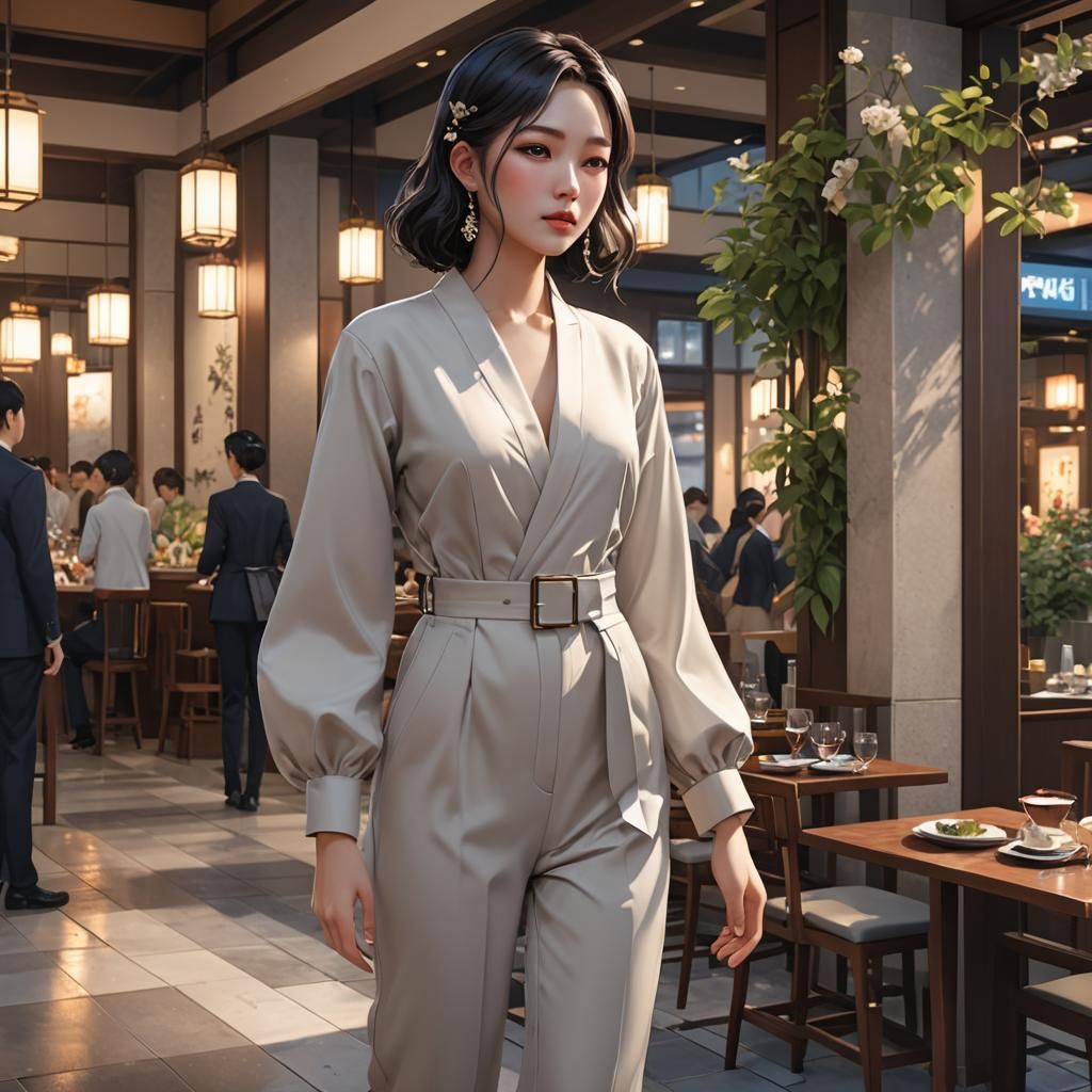 Stylish Korean Girl Going to Dinner: 3D Anime Art