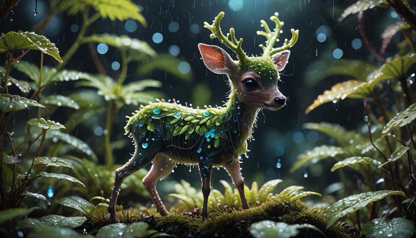 Bioluminescent Jungle Moss Deer in Macro Photography