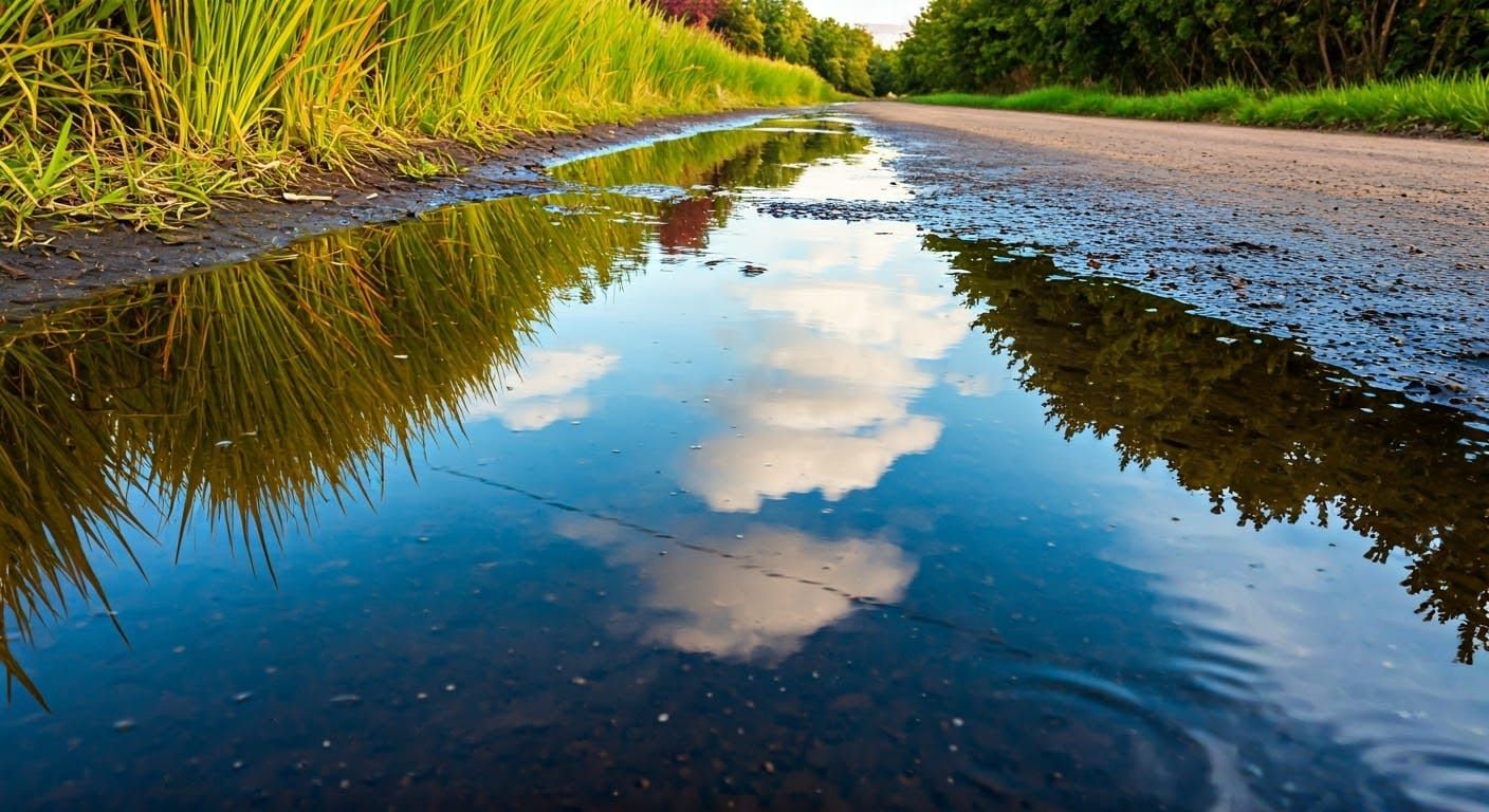 Surreal Sky Reflection in Puddle: Geometric Art