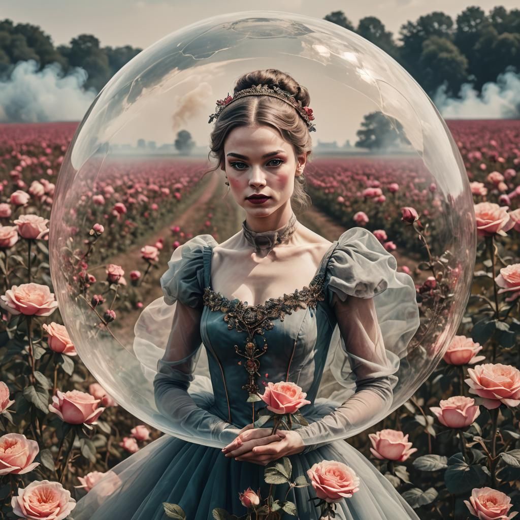 Smokey Ballerina in Rose Field: Pop Art Digital Painting