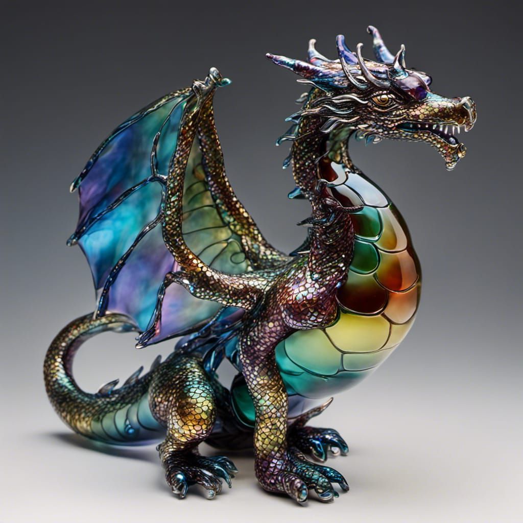 Intricate Blown Glass Dragon Sculpture