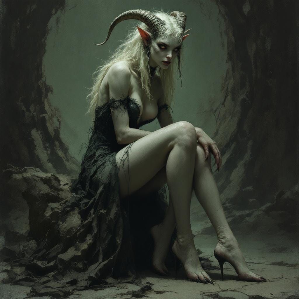 Half-Goat Woman in Ominous Fantasy Style