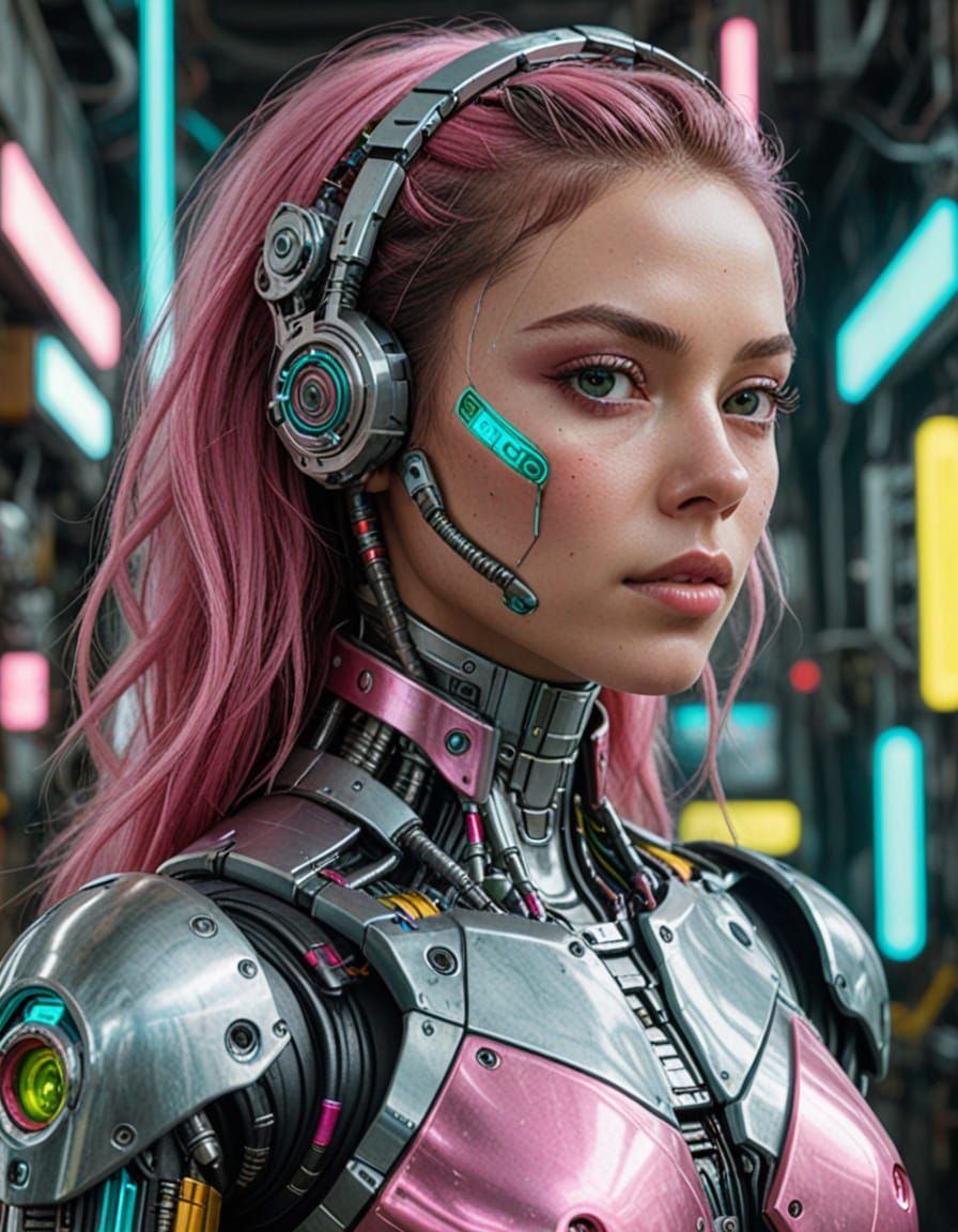 Hyper Realistic Cyborg Woman in Cyberpunk Style