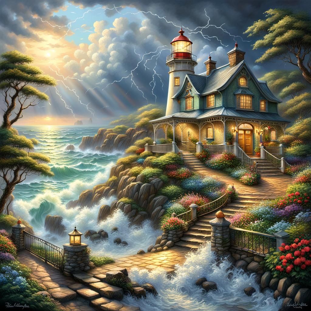 waves crash on nearby rocks