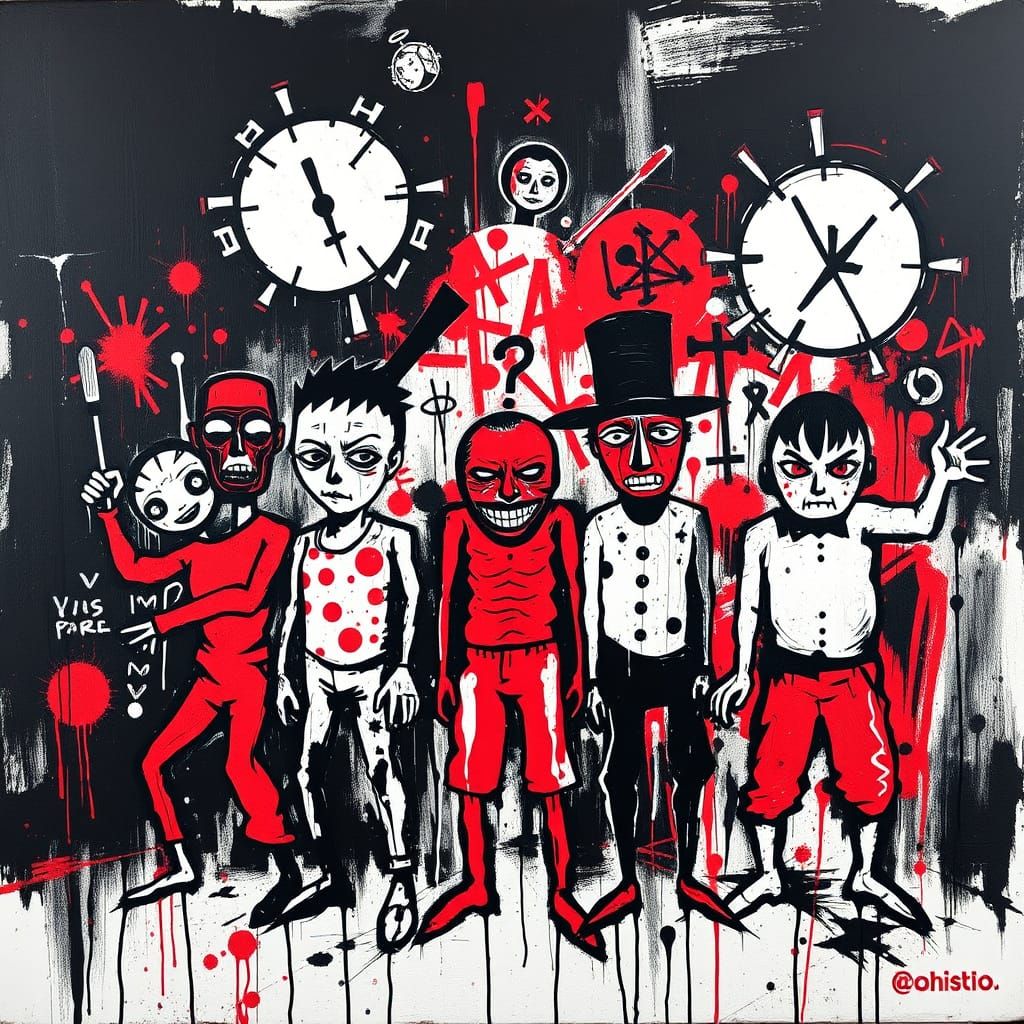 Chaotic Urban Composition in Basquiat Style