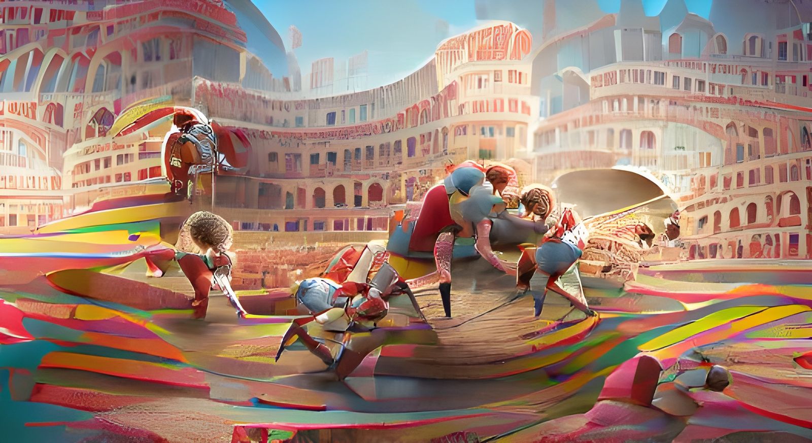 Gladiatorial Combat Panorama in Detailed Painting Style
