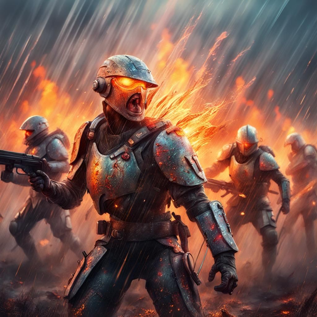 Cyborg Soldiers Battle in a Hyperrealistic Battlefield