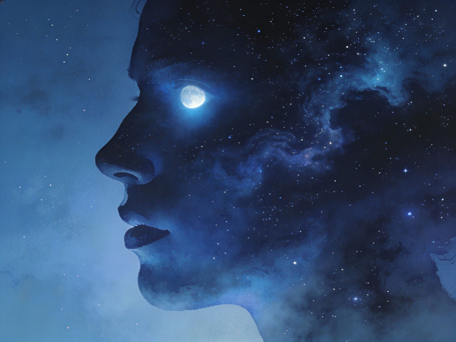 Human Face Made of Night Sky and Stars