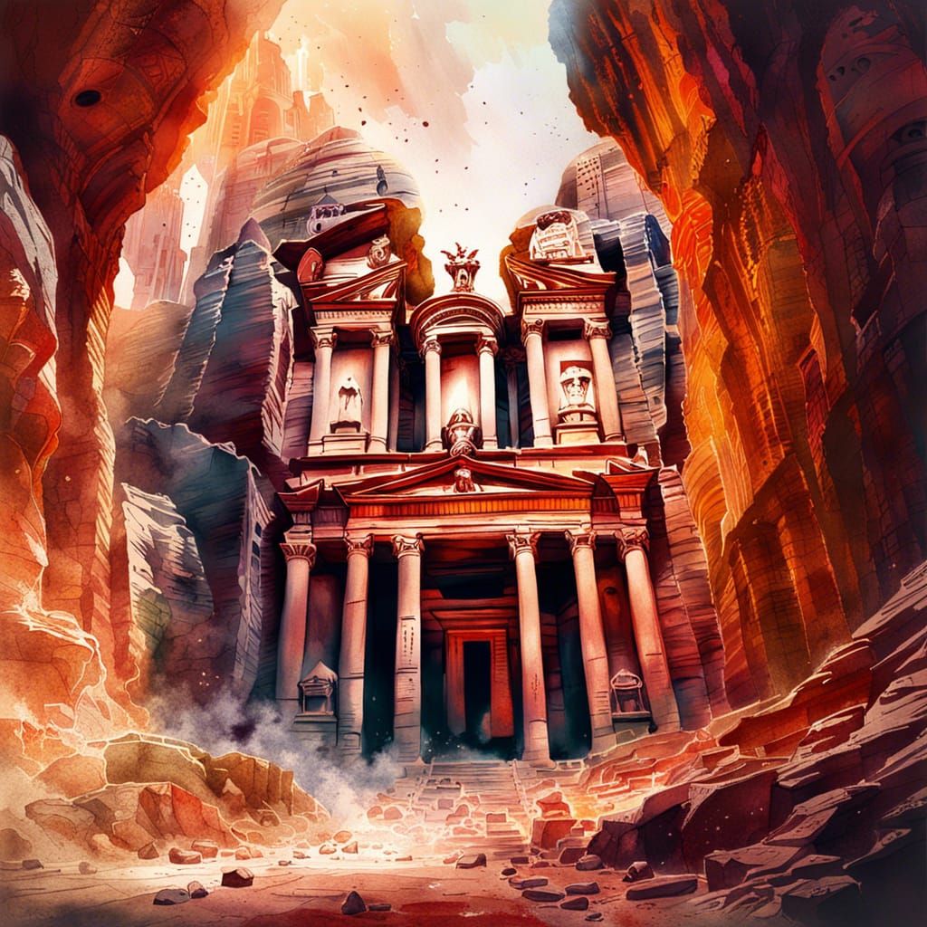 Watercolor Petra Digital Matte Painting