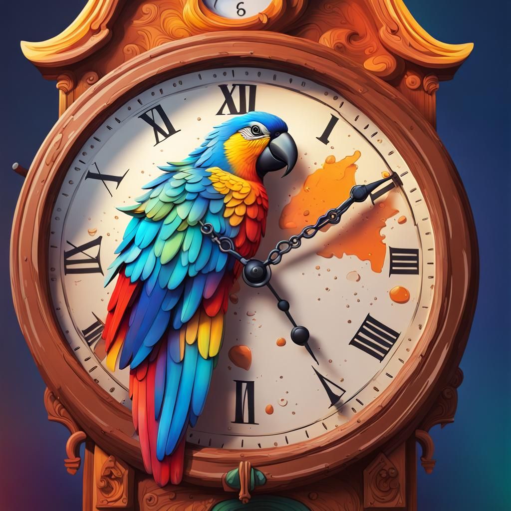 Hyperrealistic Swiss Cuckoo Clock with Parrot