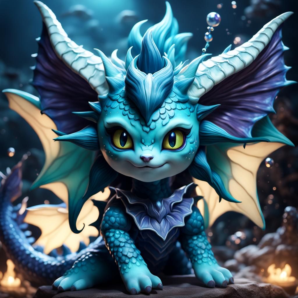 Demonic Porcelain Vaporeon Doll in Detailed Fantasy Art