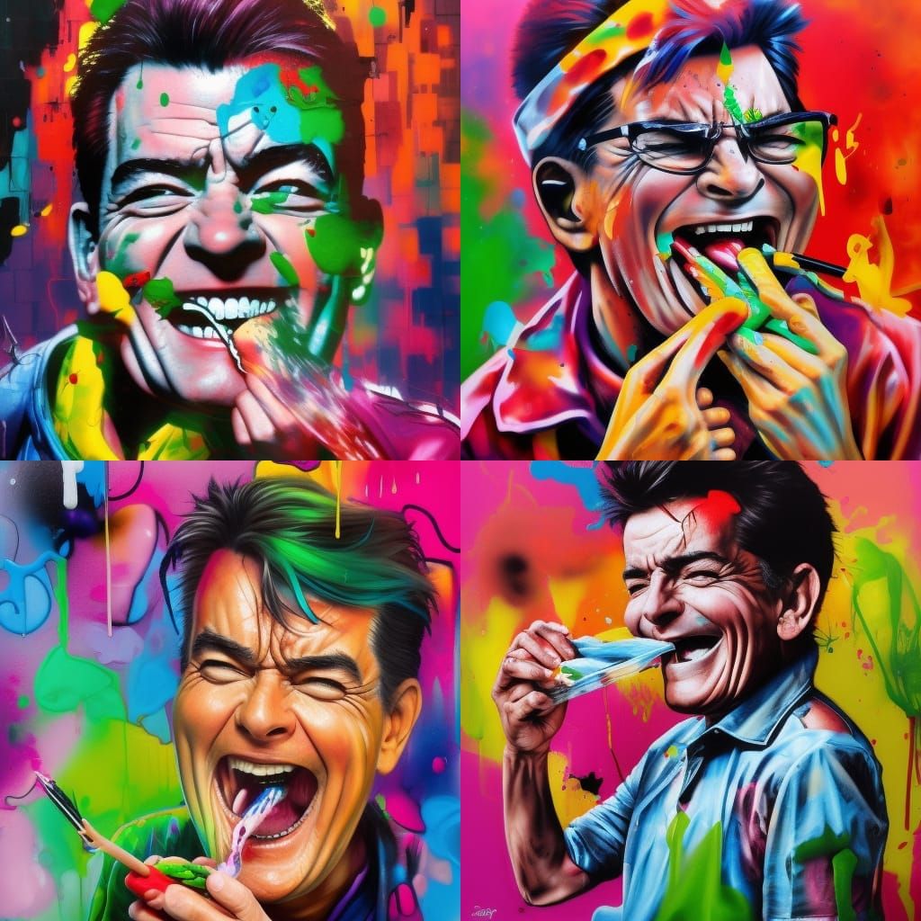 Charlie Sheen Laughing: Graffiti Art Portrait
