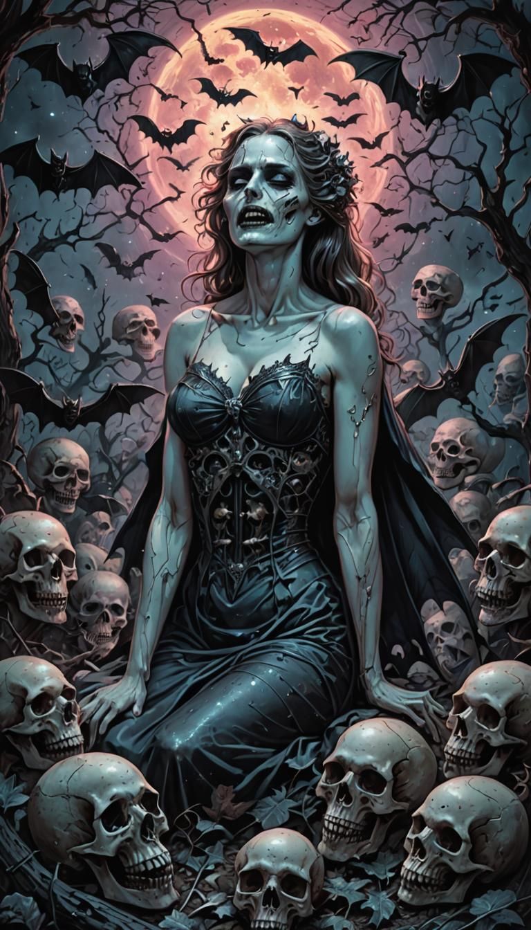 Astral Horror: Crying Pinup in Cosmic Cemetery