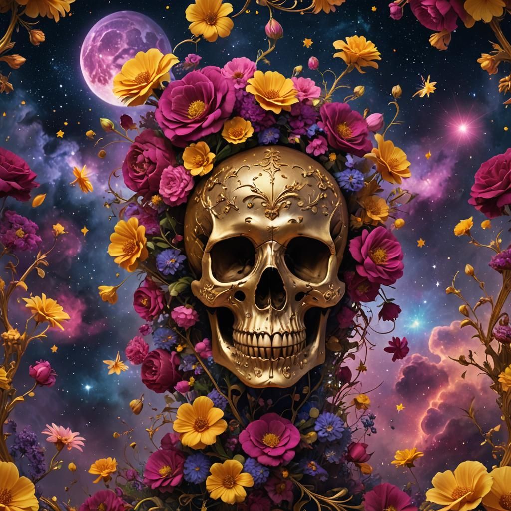 Baroque Floral Skull Digital Matte Painting