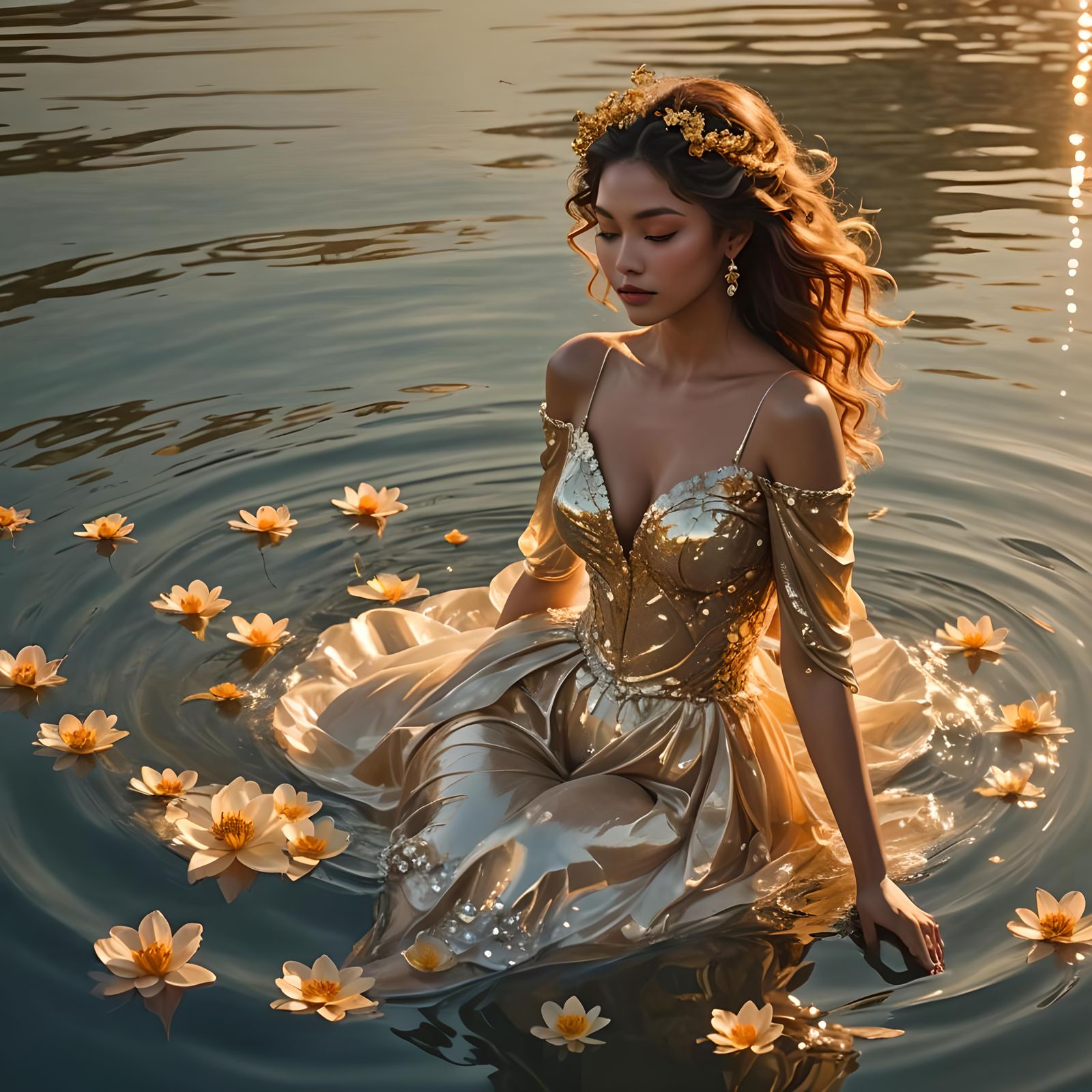 Dazzling Ethereal Woman with Stylized Wavy Hairstyle