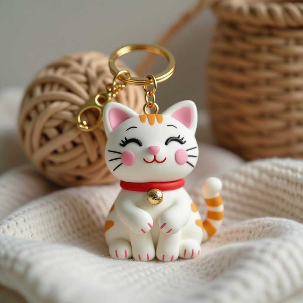 Cute Clay Cat Keychain: Whimsical Accessory