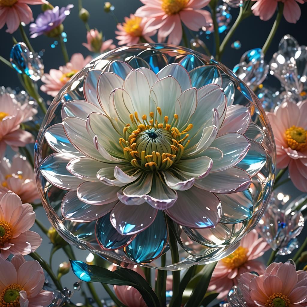 Hyperdetailed Glass Flower in Professional Photography Style