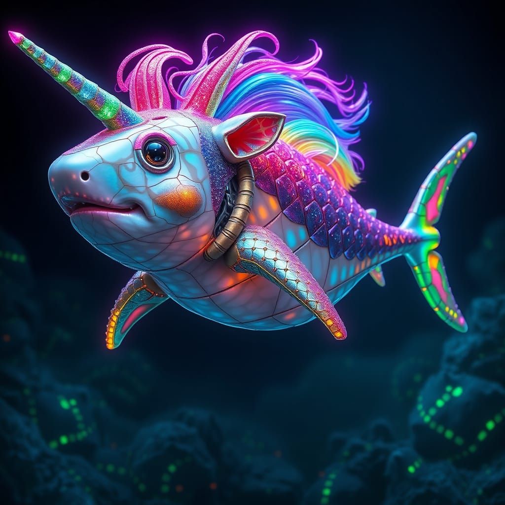 Iridescent Sea-Hamster Shark with Bioluminescent Lights