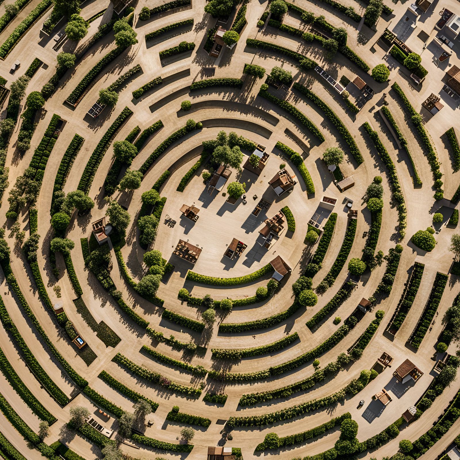Overhead View of a Labyrinthine Town