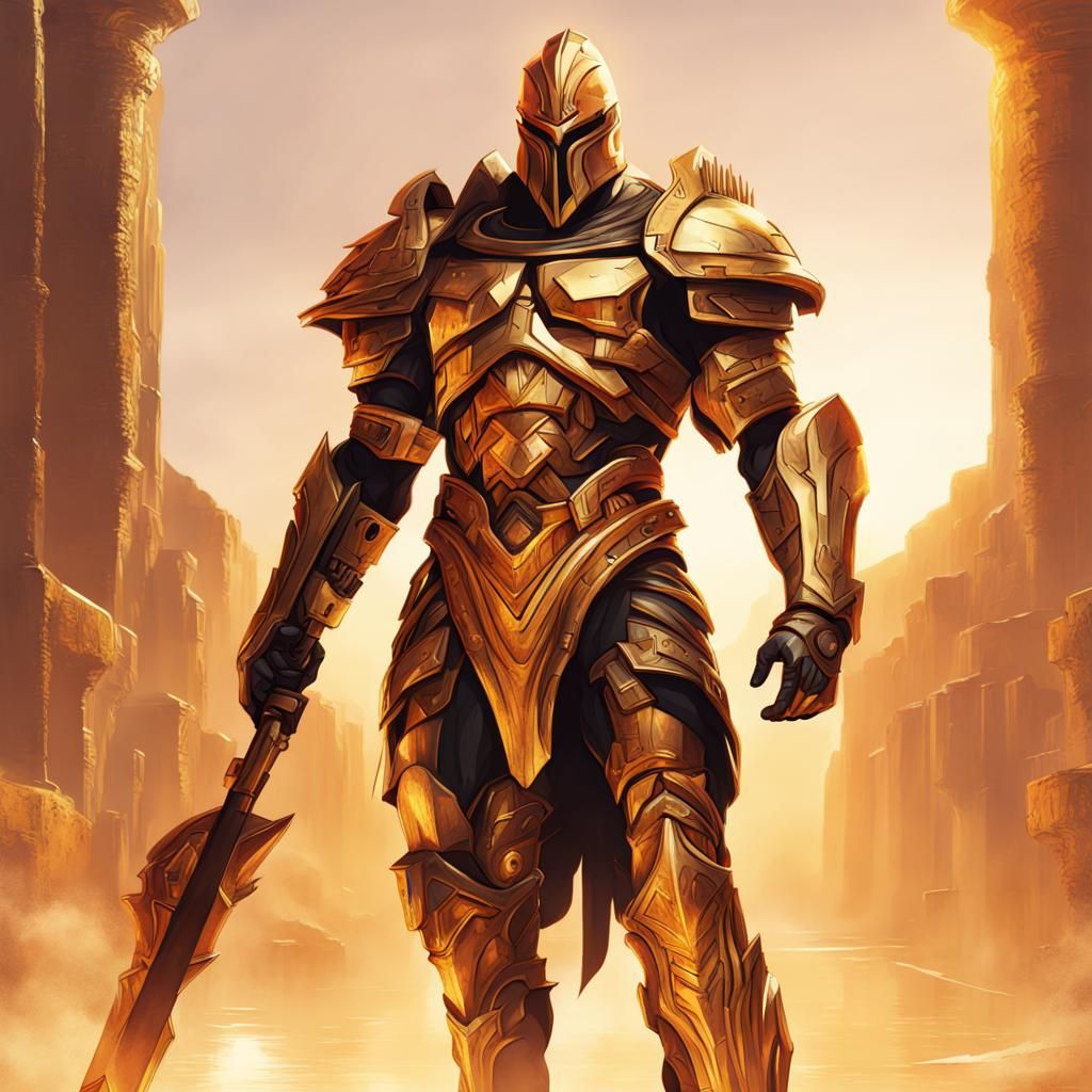 Ares, God of War, in Golden Futuristic Armor