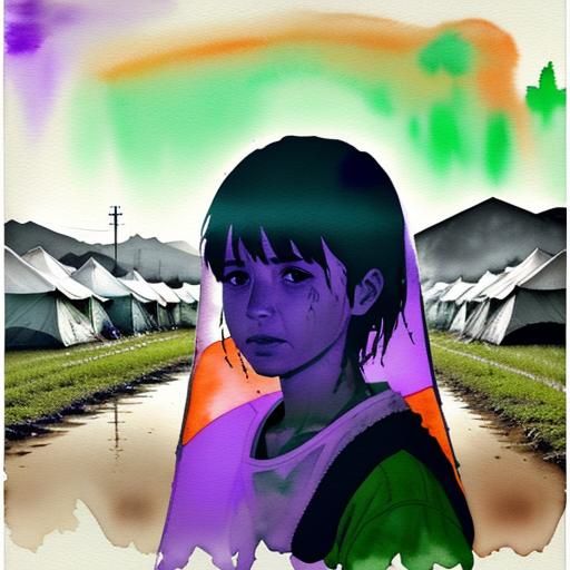 Monochrome Refugee Camp Superimposed on Farm Scene