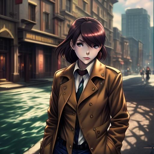 Anime Detective Girl in Cel-Shaded Style