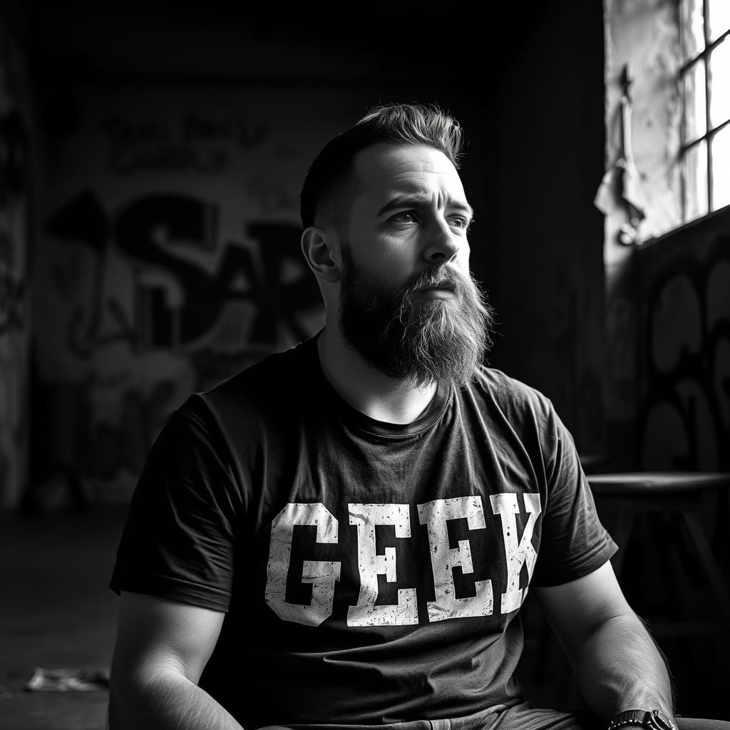 Serene Biker in Moody Urban Landscape