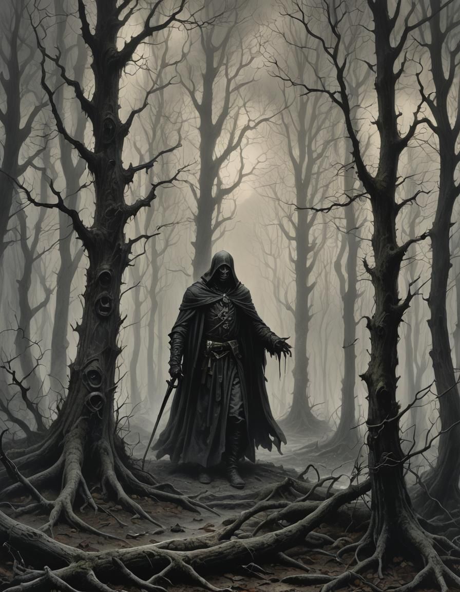 Eerie Gothic Horror Forest in Gustave Doré Style