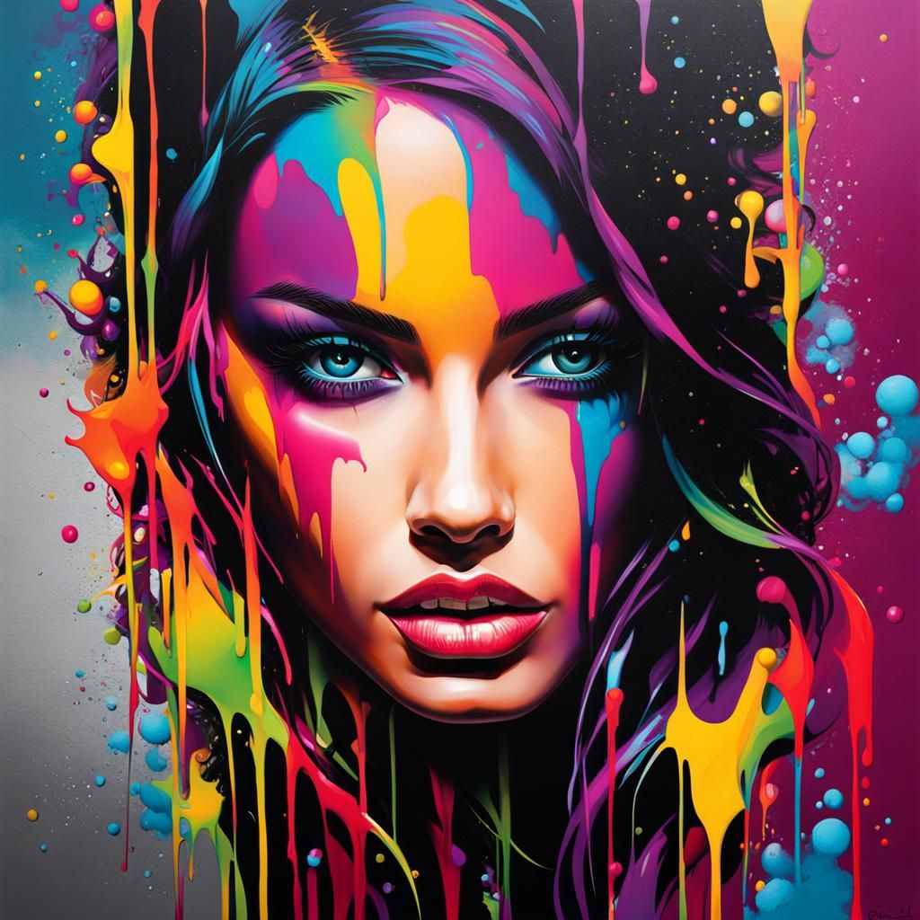 Sensual Woman in Graffiti Splash Art Style