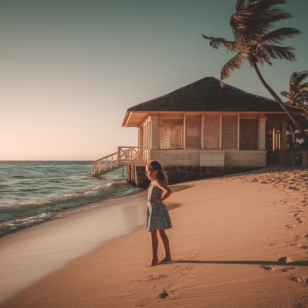 Nissi Beach Cyprus: Girl, Bungalow, Palm Tree