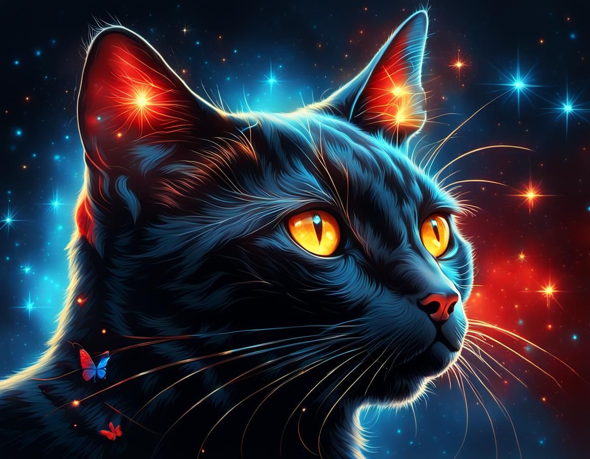 Black Cat with Butterfly: Digital Airbrush Portrait