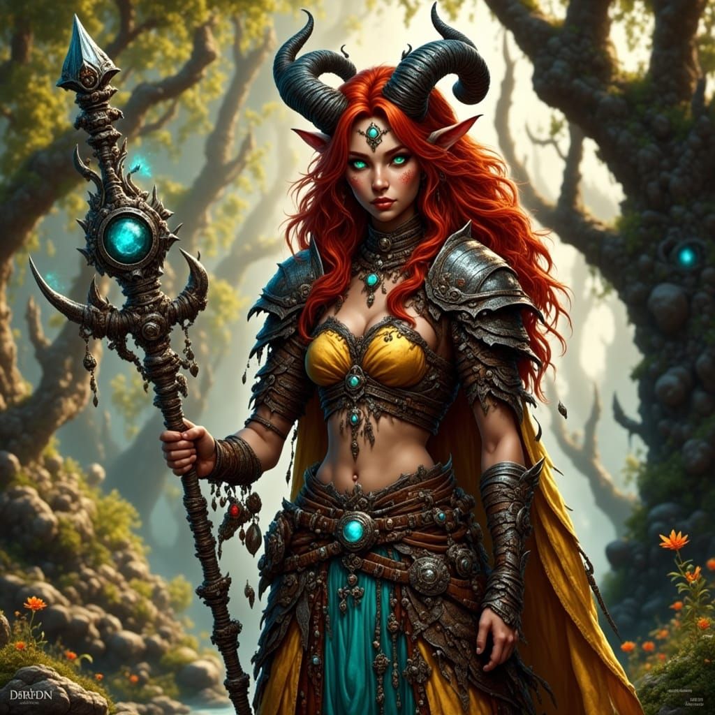 Hyperrealistic Fantasy Art of a Beautiful Satyr Woman in a R...