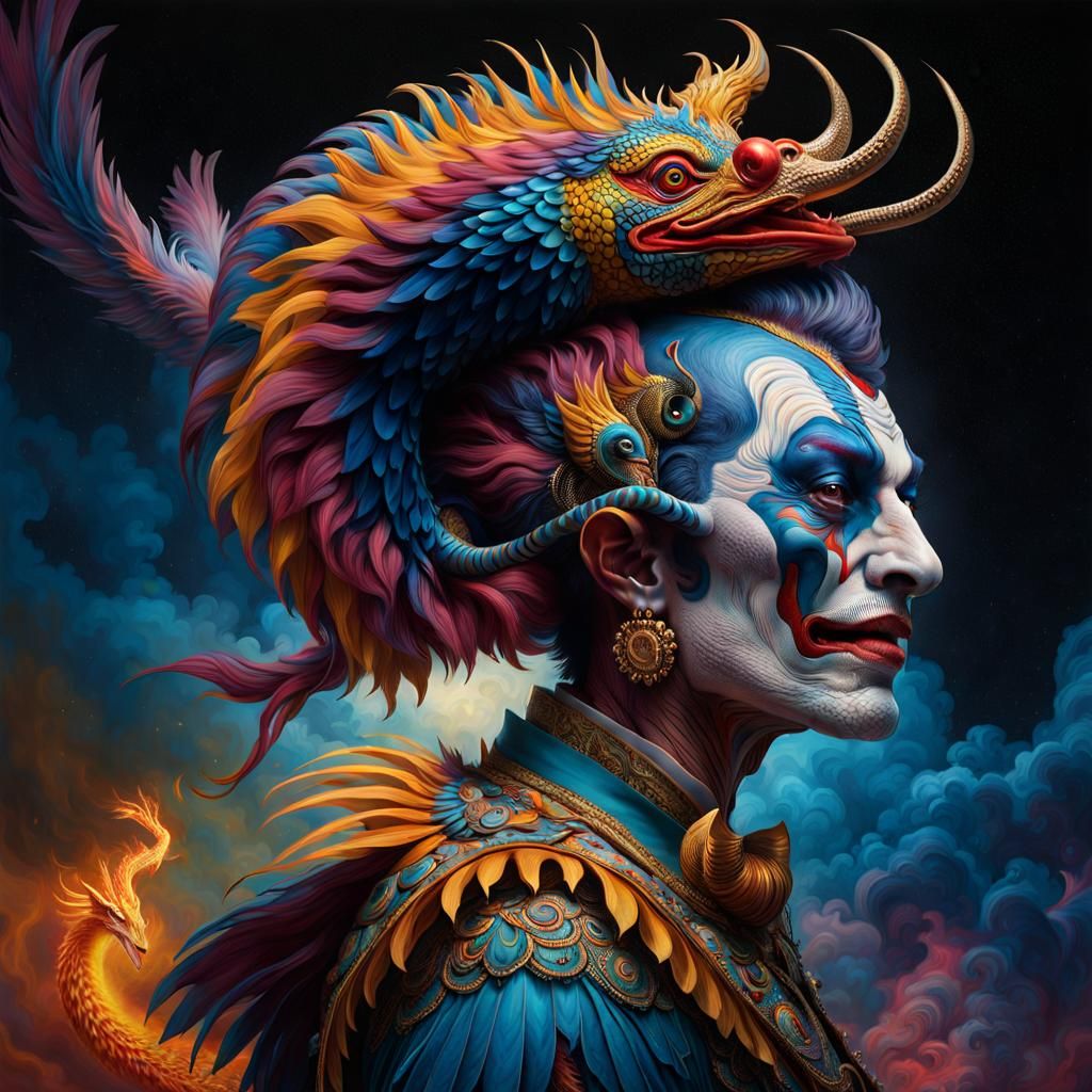 Psychedelic Clown Phoenix Dragon Dance in the Sky
